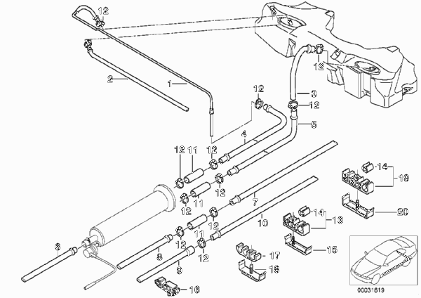 Топливопровод/ элементы крепления для BMW E39 535i M62 (схема запчастей)