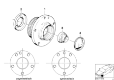 Подшипники ступицы колеса для BMW E34 518i M43 (схема запасных частей)