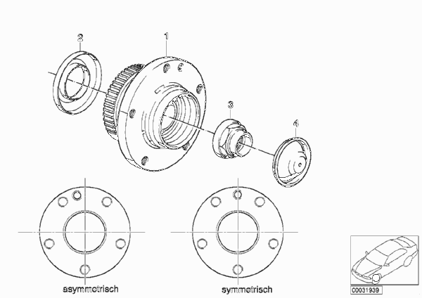 Подшипники ступицы колеса для BMW E34 525i M20 (схема запчастей)