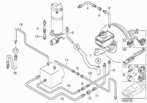 Трубопровод тормозного привода Пд с ASC для BMW E39 520d M47 (схема запчастей)