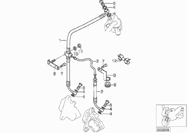 Тормозной трубопровод Пд без ABS для BMW 259S R 1100 S 98 (0422,0432) 0 (схема запчастей)
