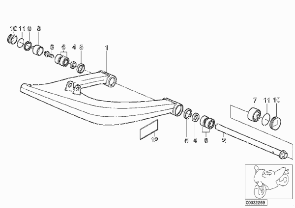 Продольный рычаг подвески для BMW 259S R 1100 S 98 (0422,0432) 0 (схема запчастей)