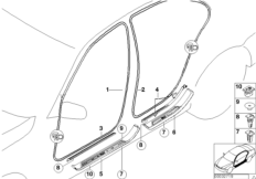 Защитная окантовка/накладка порога для BMW E39 525i M54 (схема запасных частей)