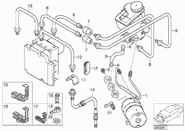 Трубопровод тормозного привода Пд с DSC для BMW E46 316i 1.6 M43 (схема запчастей)