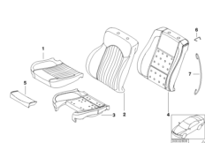 Набивка и обивка спортивного пер.сиденья для BMW E39 M5 S62 (схема запасных частей)