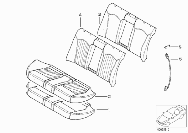 Набивка и обивка базового сиденья Зд для BMW E39 M5 S62 (схема запчастей)