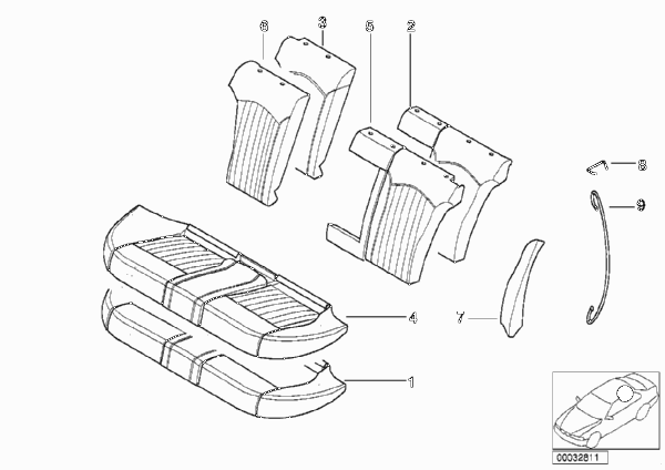 Набивка и обивка задн.сид.,люк в спинке для BMW E39 M5 S62 (схема запчастей)