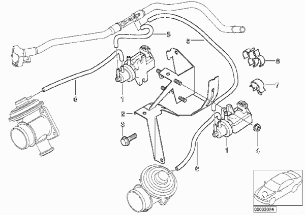 Вакуумная система управления AGR для BMW E38 740d M67 (схема запчастей)