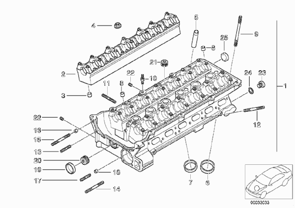 головка блока цилиндров для BMW E36 323i M52 (схема запчастей)