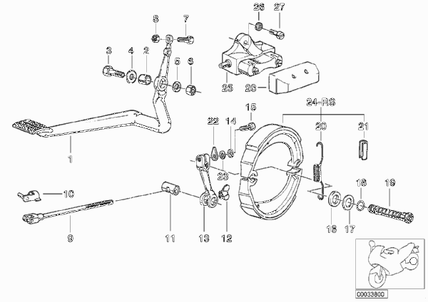 Тормозной механизм заднего колеса для BMW 2477 R 80 RT 0 (схема запчастей)