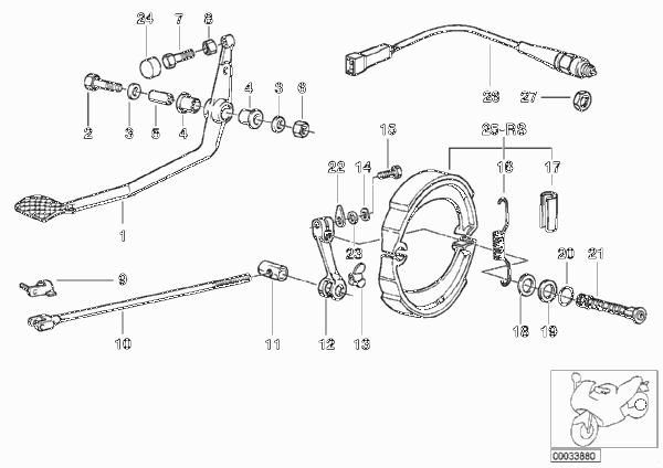 Тормозной механизм заднего колеса для MOTO 2478 R 100 RS 0 (схема запчастей)