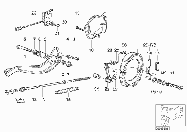Тормозной механизм заднего колеса для BMW 2473 R 100 R 91 0 (схема запчастей)
