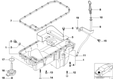 Масляный картер/маслоизмерит.приспособл. для BMW E46 316Ci M43 (схема запасных частей)