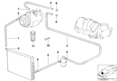 Трубопроводы хладагента для BMW E39 525tds M51 (схема запасных частей)