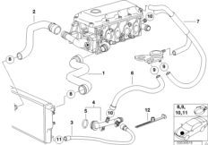 Водяной шланг системы охлаждения для BMW Z3 Z3 1.9 M43 (схема запасных частей)