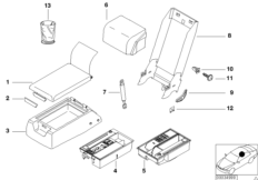 Подлокотник заднего сиденья многофункц. для BMW E38 L7 M73 (схема запасных частей)