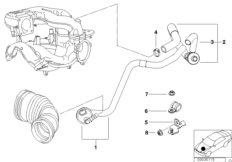Двигатель с вакуумной сист.управления для BMW E36 316i 1.9 M43 (схема запасных частей)