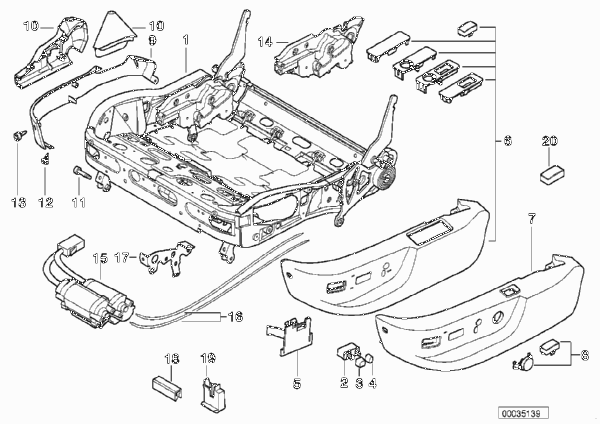 Сиденье Пд-каркас сиденья/накладки для BMW E38 750i M73N (схема запчастей)