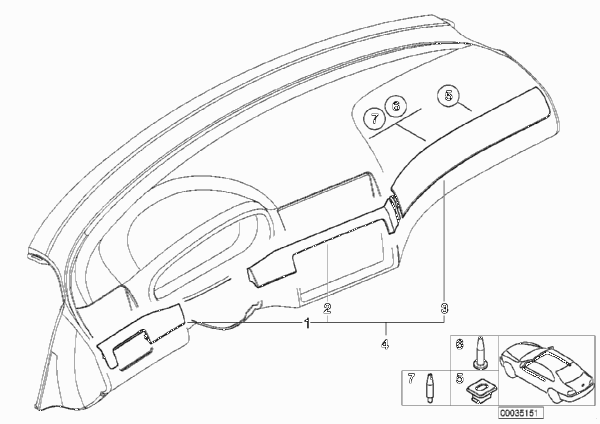 Декоративные планки Interieur для BMW E46 318Ci M43 (схема запчастей)
