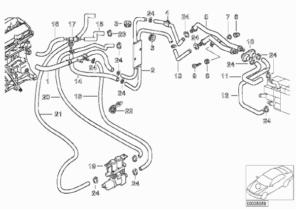 Шланги насос-клапан/ автом.сист.кондиц. для BMW E39 530d M57 (схема запчастей)