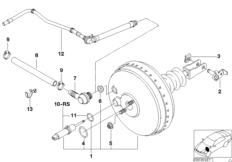 Вакуумный усилитель тормозов для BMW E36 316i M40 (схема запасных частей)