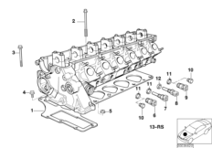 Головка блока цилиндров-доп.элементы для BMW E34 525tds M51 (схема запасных частей)