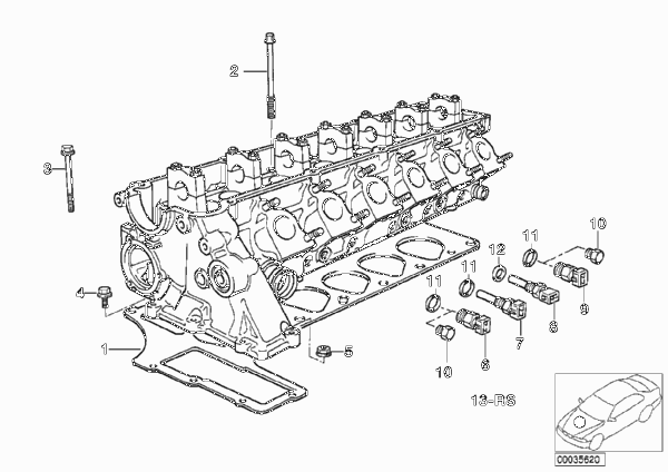Головка блока цилиндров-доп.элементы для BMW E34 525tds M51 (схема запчастей)