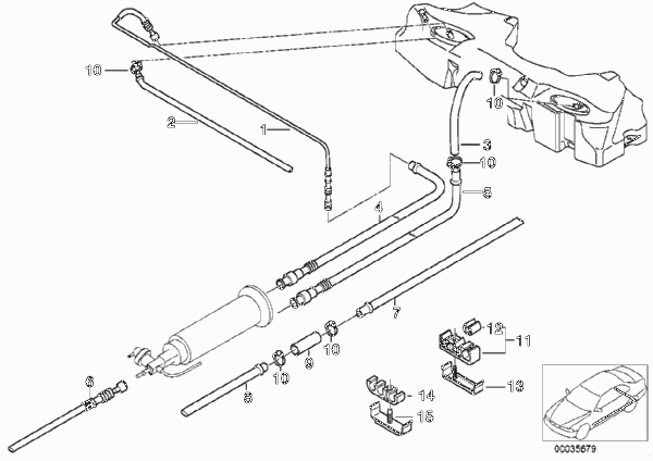 Топливопровод/ элементы крепления для BMW E39 M5 S62 (схема запчастей)