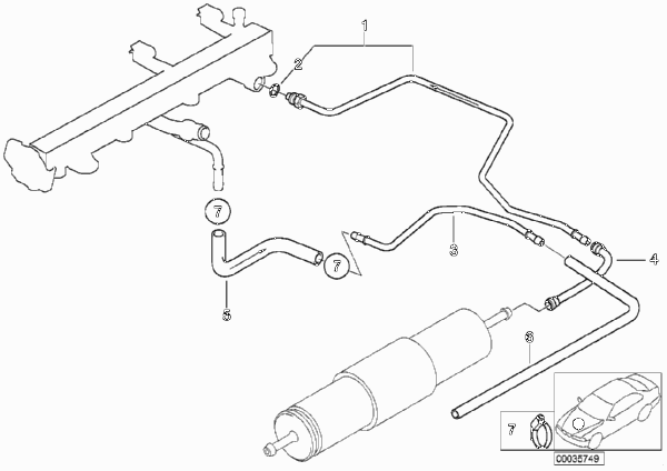 Топливопровод для BMW E46 316i 1.9 M43 (схема запчастей)