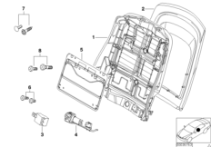 Сиденье Пд-каркас спинки/задняя панель для BMW E53 X5 3.0d M57N (схема запасных частей)