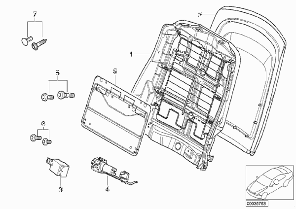 Сиденье Пд-каркас спинки/задняя панель для BMW E53 X5 3.0i M54 (схема запчастей)
