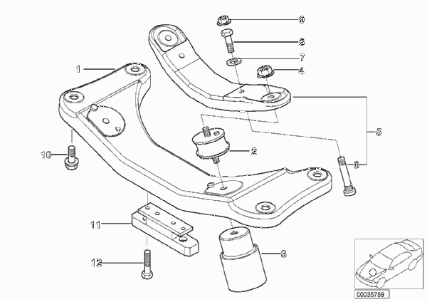 Крепление коробки передач/МКПП для BMW E39 520d M47 (схема запчастей)