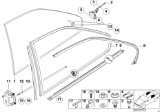 Механизм перемещения стекла двери Зд для BMW E36 320i M50 (схема запасных частей)
