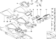 Доп.элементы центральной консоли для BMW E39 520i M52 (схема запасных частей)