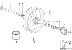 Литой диск silber Пд/съемная ось для BMW 259T R 1100 RT 96 (0413,0418) 0 (схема запасных частей)