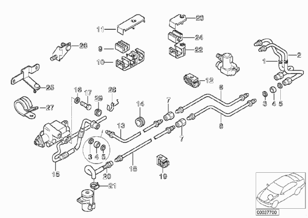 Система регулир.дорож.просв./провода Пд для BMW E38 725tds M51 (схема запчастей)