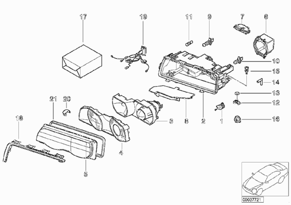 Детали фары для BMW E38 740i M62 (схема запчастей)