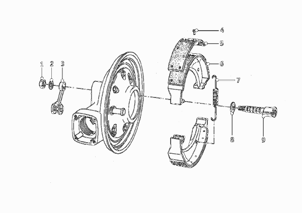 Тормозной механизм заднего колеса для MOTO T50 R50 S 0 (схема запчастей)
