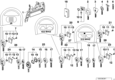 Ручка двери Пд/запорный механизм/ключ для BMW E36 316i M43 (схема запасных частей)