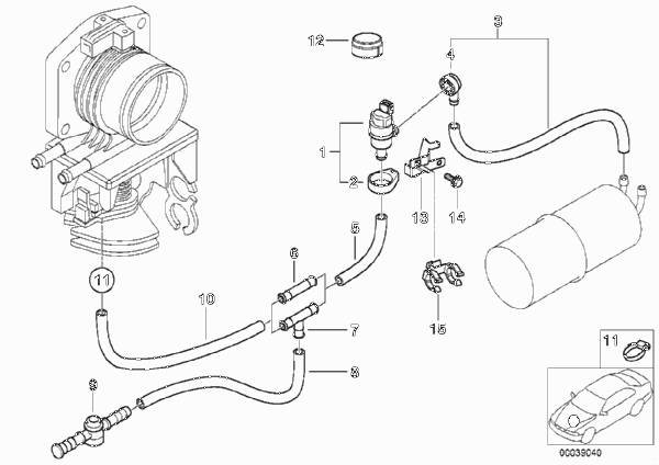 Клапан вентиляции топливного бака для BMW E39 520i M52 (схема запчастей)