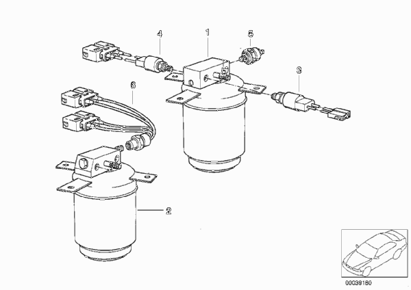 Бачок осушителя/пневмоперекл./мел.детали для BMW E34 518i M43 (схема запчастей)