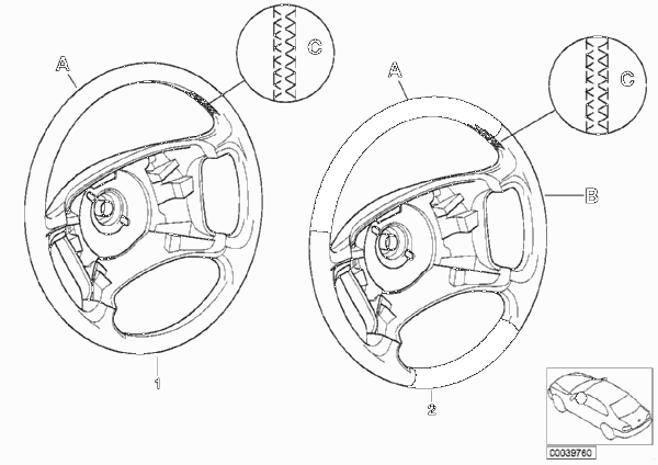 Индив.рулевое колесо с НПБ SA 240 для BMW E39 525tds M51 (схема запчастей)