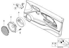 Детали стереосистемы на Пд двери для BMW E46 325Ci M54 (схема запасных частей)