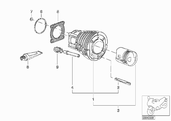 Биметаллический цилиндр для BMW 2476 R75/5 0 (схема запчастей)