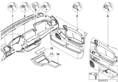 Планки Interieur с зеркальным блеском для BMW E53 X5 4.6is M62 (схема запасных частей)