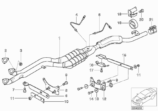 Катализатор/передний доп.глушитель для BMW Z3 Z3 2.8 M52 (схема запчастей)