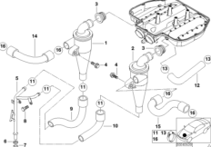 Система вентиляц.картера/маслоотделитель для BMW E39 M5 S62 (схема запасных частей)