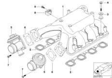 Система впуска AGR для BMW E65 740d M67 (схема запасных частей)