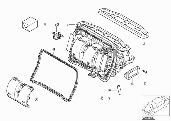 Детали корпуса кондиционера для BMW E46 320td M47N (схема запчастей)