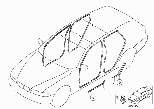 Защитная окантовка/накладка порога для BMW E53 X5 4.4i M62 (схема запчастей)